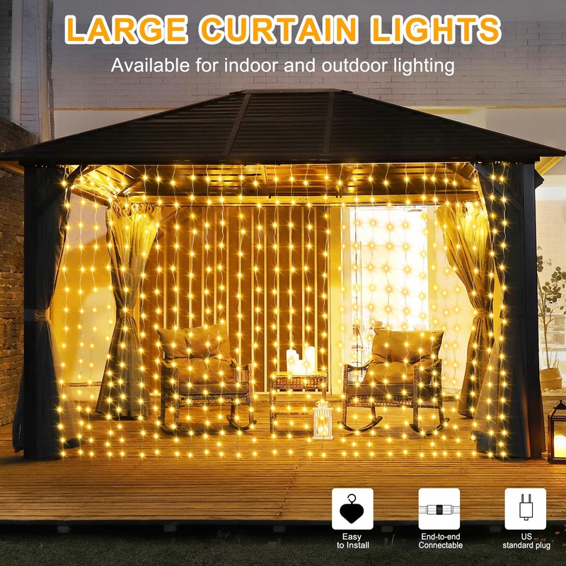 echosari 600 LED Curtain Lights Plug in, 20Ft x 10Ft