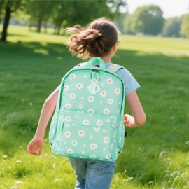 KK CRAFTS Preschool Backpack Kindergarten Little Kids Toddler Elementary School Backpacks for Boys and Girls with Chest Strap(17Inch, Daisy-Green)