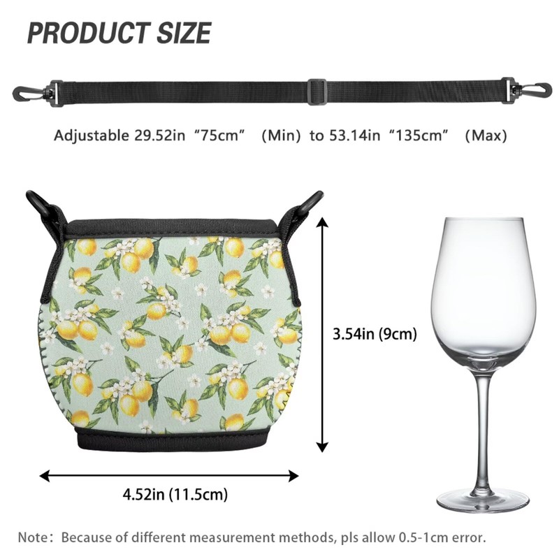 WHOSGNIHT Lemon Frangipani Stemless Wine Glass Insulator Lanyard Adjustable Wine