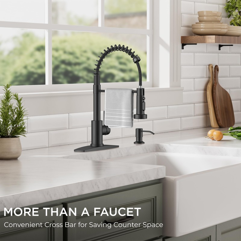 FORIOUS Black Kitchen Faucets with Sprayer, Stainless Steel Sink Faucet