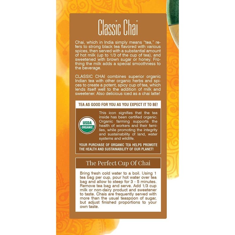 Davidson's Organics, Classic Chai, 25-count Tea Bags, Pack of 6