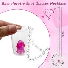 BROWNKNOT 15 Pcs Bachelorette Party Shot Glass Decoration Bride Shot Cups Necklace Funny Gag Glasses Bridal Shower Party Favors Accessories Gifts for Women Girls Bachelor Wedding Party (Silver)