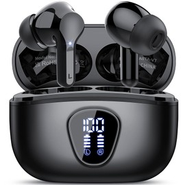 Bluetooth Headphones, Wireless Bluetooth 5.4 In Ear, 4 ENC Noise Cancelling Mic Earphones, HiFi Stereo Deep Bass, 40H Playtime, IP7 Waterproof Earbuds, Touch Control, LED Display, Black