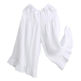 HOOLCHEAN Baby and Little Girls Soft Cotton Gauze Wide Leg Ruffled Pants (White, 90: 18-24 Months)