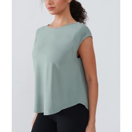 YIPINK Open Back Workout Tops for Women Lightweight Sleeveless Loose Fit Yoga Shirts Soft Athletic Tops Curved Hem Green