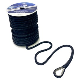 Double Braided Nylon Anchor Line with Stainless Thimble (Black, 1/2-Inch x 150-Feet)