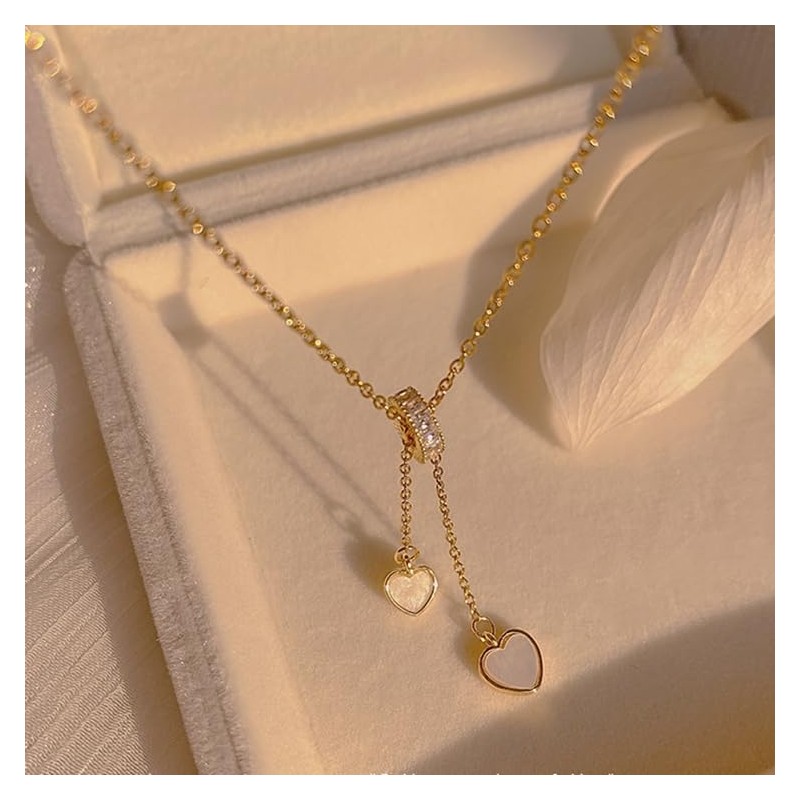 88flix Korean Heart Chain Women's Necklace, Titanium, No Gemstone
