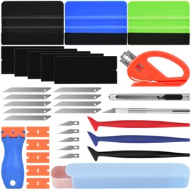 PACETAP Car Vinyl Wrap Tool kit 35pcs, Window Tint Tools Kit Including Package Bag, Felt Squeegee, Edge Trimmer, Soft Corner Squeegee, Retractable Kinfe and 10*Kinfe Blades, Carving Knife, Cut Knife