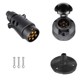BEIJISTAR 7 Pin Trailer Plug & 7 Pin Trailer Socket with Rubber Gasket, 12V Waterproof 7 Pin Trailer Plug Socket Connector, for Truck RV Cars Boat Caravan Trailer Accessories Adapter (Rubber Boot)
