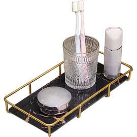 Bandeja de Tocador de Baño, Almacenamiento de Cosméticos, Bandeja Decorativa para Joyería, Organizador de Encimera Antideslizante para Dormitorio, Tocador, decoración(11x5.5x2 in-Negro)