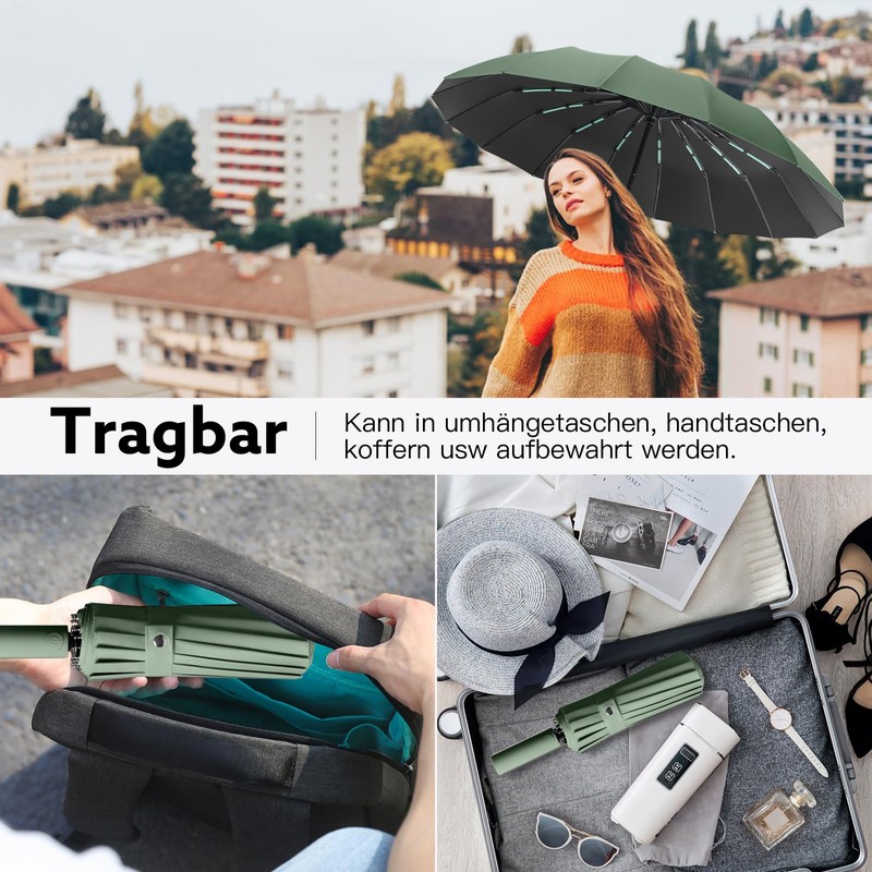 LENDOO Umbrella, stormproof, compact folding umbrella, stormproof, automatic, large pocket