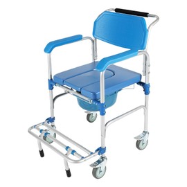 Lightweight Medical Toilet Rolling Shower Chair, Transport Chair Mobility Bedside Toilet, 4 in 1 Transport Beside Commode Chair with Arms Soft Padded and Removable Seat 330 lbs Weight Capacity.