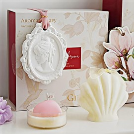ANMIOU Romantic Aroma Aromatherapy Gift Box Set with Decorative Candles, Shell and Floral Design, White and Purple（5Pack）