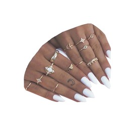 Yheakne Boho Rings Set Gold Rhinestone Knuckle Rings Stacking Crystal Midi Finger Rings Fashion Rings Accessories for Women and Teen Girls (Style A)