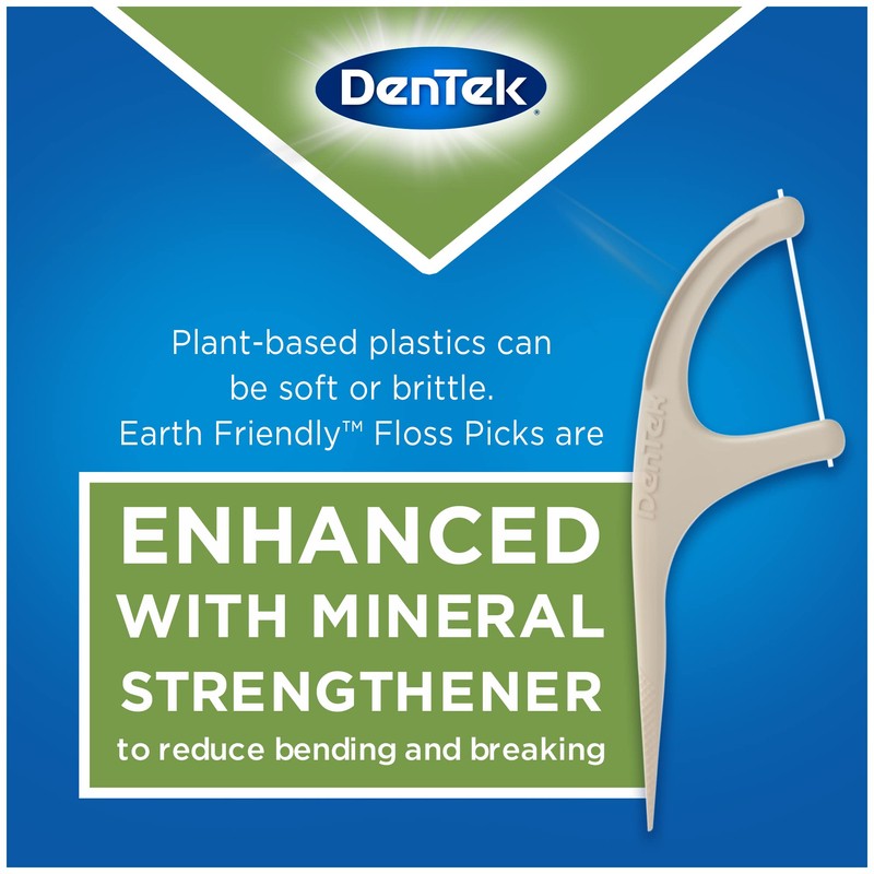DenTek Earth Friendly Floss Picks, Organic Plant-Based bio-Plastic Handles, Mint,