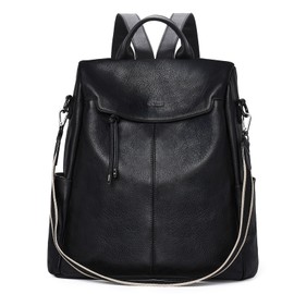 VX VONXURY Women's Elegant Anti-Theft Travel Backpack PU Leather Waterproof City Backpack Handbag, black