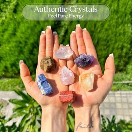 Anima Premium 7 Chakra Crystals Set C Perfect Spiritual Gifts for Women with Large Raw Rose Quartz, Amethyst and Lapis Lazuli Crystals in Wooden Box with Guide Booklet