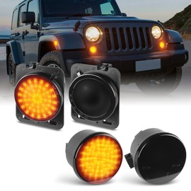 Gempro LED Sequential Turn Signals Side Marker Light Kits for Jeep Wrangler JK & Unlimited 2007-2018, Smoked Len 4PCS