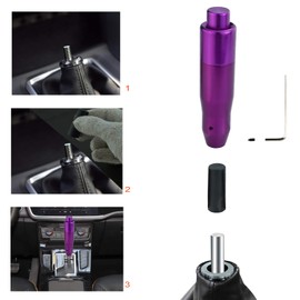 Lunsom Automatic Shift Knob Metal Car Shifting with Push Button Aluminum Alloy Shifter Lever Handle Long Stick Gear Head Fit Most Auto Transmission Vehicle (Purple)