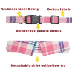 Cotton Dog Collar with Bowtie, Comfortable Adjustable Cute Lapel Design Dog Bow Tie Collar for Small Medium Large Boys and Girls Pets (Pink, L(14-22in)