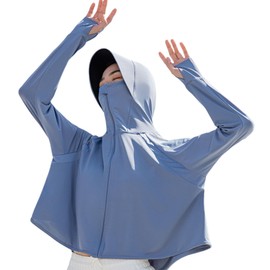 [MiniAya] ラッシュガード レディース uvカット パーカー 日焼け対策 冷感 夏 軽量 薄手 UPF50+ サンシェードパーカー アウトドア 海 自転車 紫外線対策 通気性 おしゃれ サンハット 吸汗速乾 大きいサイズ (JP, アルファベット, Free Size, 濃いブルー)