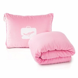 Wisebom Travel blanket 2 in 1, Soft and warm travel pillow and blanket, Ultralight Portable travel blanket airplane with soft bag pillowcase for Airline travel Business trip and Office (pink)
