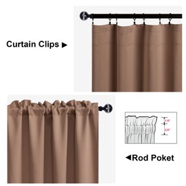 Hiasan Thermal Insulated Blackout Curtains 45 Inches Length, Rod Pocket Privacy Protection Room Darkening Window Curtains 2 Panels, 52 Inches Width, Khaki