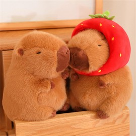 champracer Capybara Cuddly Toy, Capybara Plush Toy, Capybara Cuddly Toy with Strawberry, Simulation Capybara Plush Toy, Cute Capybara Plushies with Strawberry Headpiece (23 cm)