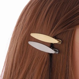 Cybche Oval Metal Hair Clip Gold Hair Barrette Minimalist Side Clip Barrette Metal Geometric Hairpins Flat Oval Hairclips Decorative Accessories for Women