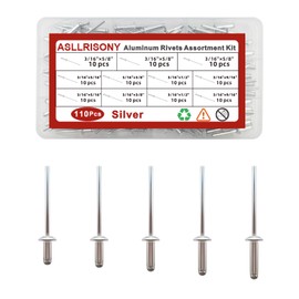ASLLRISONY 110pcs Rivets Pop Rivets Assortment Kit, 5 Sizes Aluminum Rivets (3/16'),Aluminum blind pro Rivets for DIY/Automotive Repairs/Metal/Furniture/Instruments(Silver,3/16")