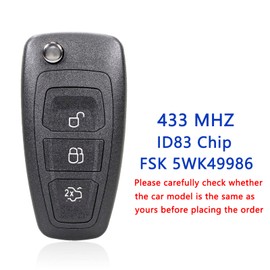 433MHZ 3 Buttons Car Key Fob For Ford Fiesta Key 4d83/63 Chip Ford Transit Connect Custom MK8 Mondeo Focus S-max C-max Galaxy Kuga Key 5WK49986 Remote Control
