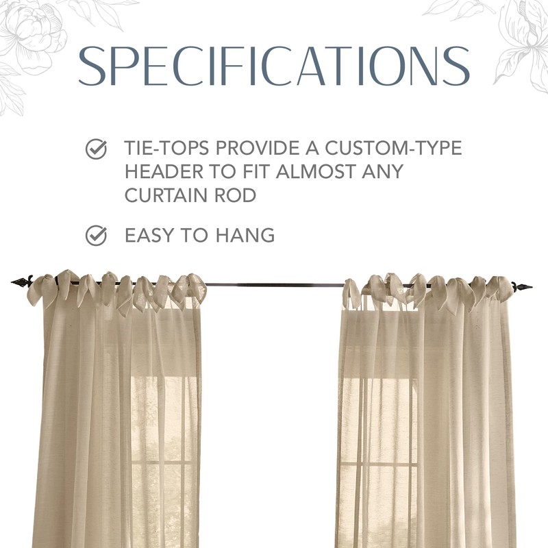 Elrene Home Fashions Vienna Tie-Top Sheer Window Curtain Panel, 52"