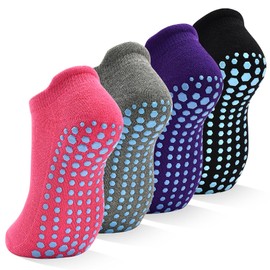 SkiBeaut Sticky Socks for Women, 4 Pairs Non Slip Pilates Socks with Grips Woman Yoga Hospital Gripper Socks