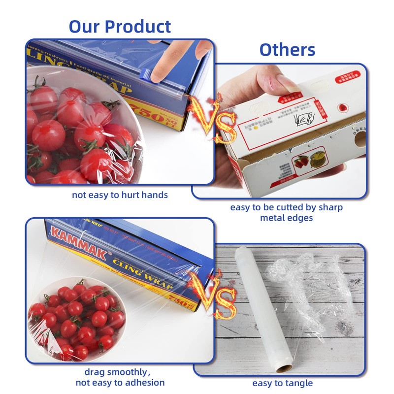 KAMMAK Plastic Food Wrap with Slide Cutter Kitchen Cling Wrap