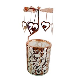 kingnero Carousel Candle Rotary Candle Holder Spinning Candleholder Metal Tea Light Candlestick for Home Decor (Rose Gold Heart)