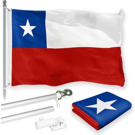 3x5 Chile Flag and Flagpole Set International 3x5 foot Tanglefree Flag Pole Set Includes Flag 6 ft Pole and Bracket (Chile Spinner Pole Set)