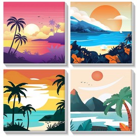 MOGTAA 4 Pack Landscape Paint by Numbers with Frame, Sunset Paint by Numbers Kits for Adults Children, DIY Oil Painting Canvas Set, Acrylic Painting Pictures for Home Decor (20 x 20 cm)