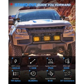 BraveWAY 5x7IN Square LED Driving Lights - 125W 19800LM with DRL Yellow Covers, Spot Flood Combo Beam Output - Offroad Work Cubes for Trucks, 4WD, ATV, UTV, Pickup - Long Distance 1KM Reach