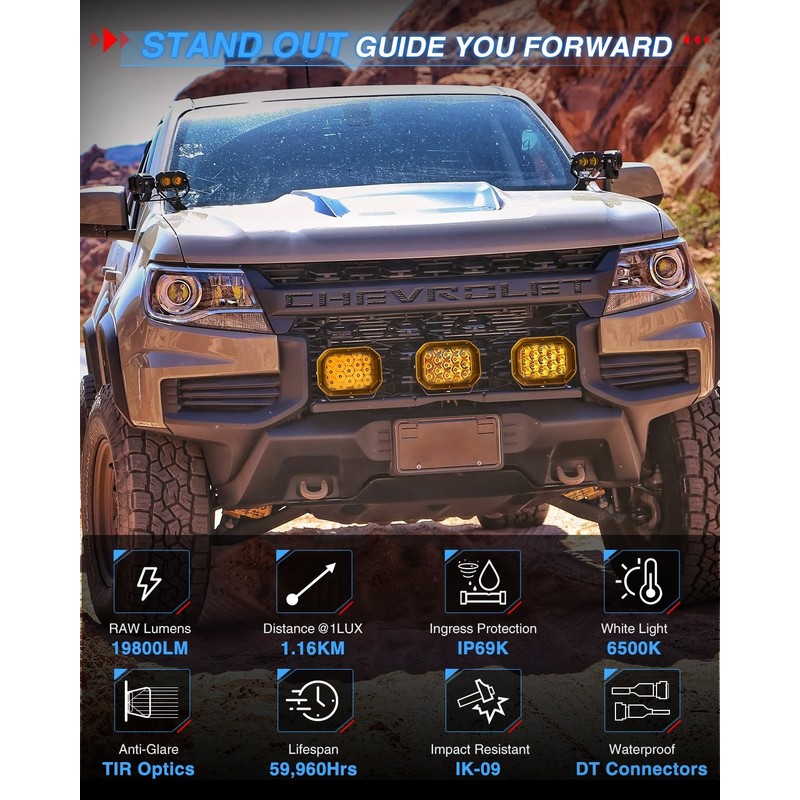 BraveWAY 5x7IN Square LED Driving Lights - 125W 19800LM with