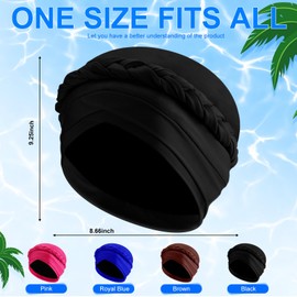Yearntown 4 Pcs Swim Caps for Women Double Layer Elastic Turban Knot Swimming Hat Non-Slip for Swimming Pool Long and Short Hair(Brown, Rose Red, Royal Blue, Black)