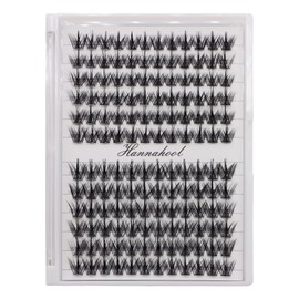 Hannahool 12rows-Large Tray Mixed 8-10-12-14-16mm/Mixed 14-15-16mm/Mixed14mm-16mm/Mixed 18-20mm Wide Stem Individual False Eyelashes Dramatic Black Cluster Eyelashes (MY008-14-16MM MIX)