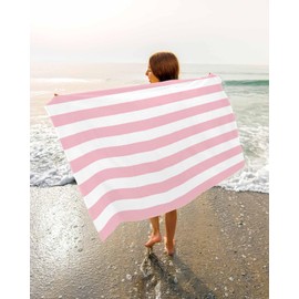 ALAGEO Beach Towels Pink and White Stripes Large Beach Towels Oversized Striped Simple Style Lightweight Travel Towel,Soft Beach Bath Towel Swim Towels 30 x 60 in
