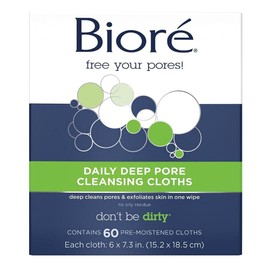 Biore 비오레 데일리 메이크업 천 먼지 잡아주는 섬유 페이셜 클렌징 물티슈 기름기 잔여물 없는 딥 모공 60 카운트 [60 Count 1개입] Biore Daily Makeup Removing Fiber Facial Cleansing Wipes, Deep Pore Cleanser Without Residue, 60 Count [Single 60 Count]