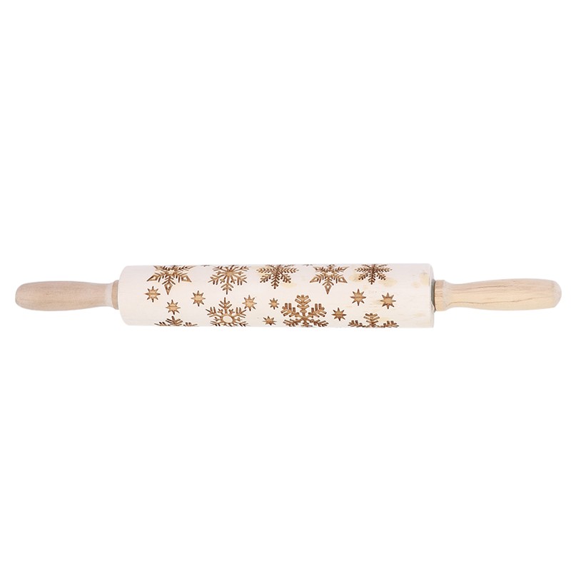 Christmas Wooden Rolling Pins Engraved Embossing Dough Pin with Snowflake