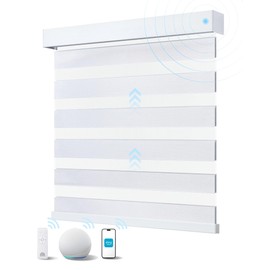 JaeJaes Motorized Blinds with Remote, Rechargeable Smart Zebra Shades Compatible with Alexa, Light Filtering Electric Blinds for Living Room Study Room, 59" W x 72" H, White
