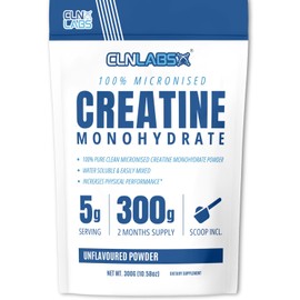 Creatine Monohydrate Powder - 300g (60 x 5g Servings) | 200 Mesh Fine Grade Powder, Pure & Mixes Easily | Includes Scoop | Unflavoured | Made in The UK by CLN Labs
