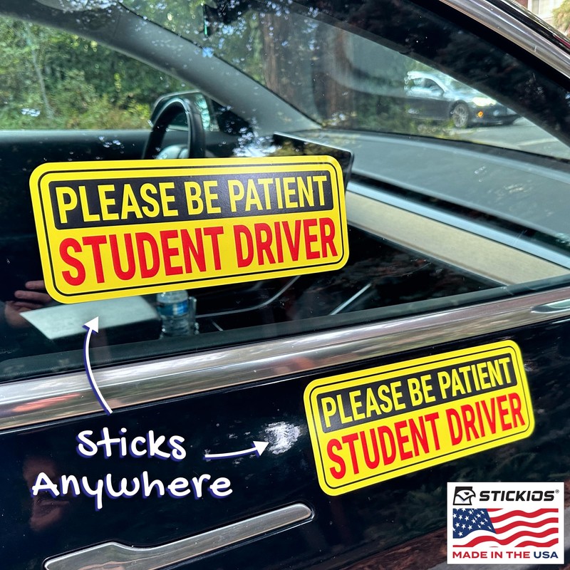 Stickios Student Driver Stickers (Non-Magnetic) for Cars & Windows -