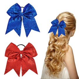 Coollooda Sequin Ribbon Hair Ribbon, Set of 2, Hair Accessories, Big Ribbon, High Elasticity, Stylish, Cute, School Entrance Ceremonies, Graduations, Recitals, Weddings, Cheerleaders, Dance Costumes,