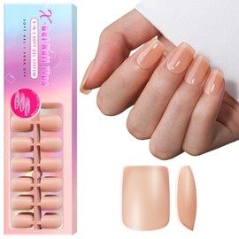 SXVME Soft Gel Nail Tips Short Square Gel X Nails, 300Pcs Pre-applied Tip Primer Gel X Nail Tips, Natural Nude Colored Gel Tips Acrylic Fake Nails Extensions False Nails Press ons for Easy DIY