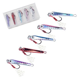 OHF Lure Set, Metal Jig, Jigging Set, 4g 5PCS Set / 5g 5PCS Set, Assist Hooks with Tinsel, Includes Case (5g)